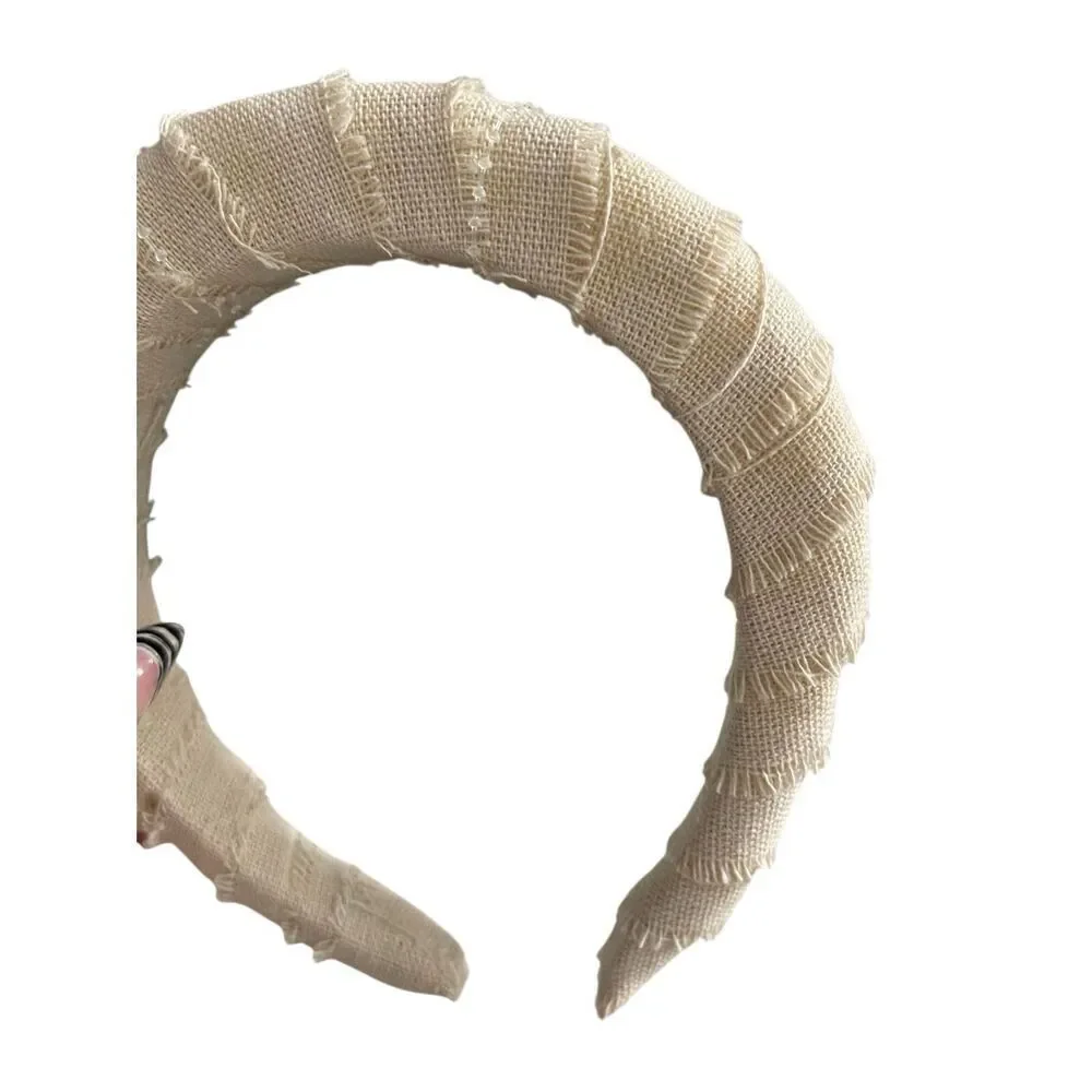 Hairitage by Mindy McKnight Raw Edge Headband Beige Linen Textured Boho Hairband